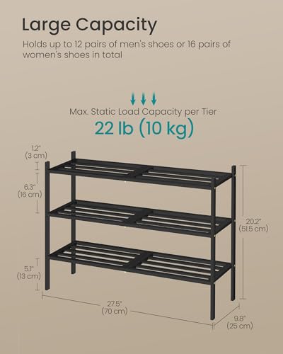 SONGMICS Bamboo Shoe Rack, 3-Tier Stackable Shoe Organizer - Image 4