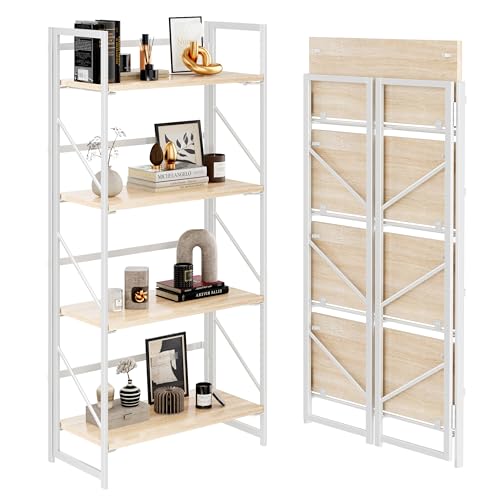 JSB No Assembly Folding Bookshelf, 4 Tier Industrial Metal - Image 2