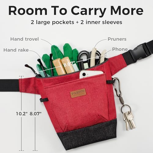 Garden Tool Belt for Women & Men, Burgundy Red Denim Apron - Image 3