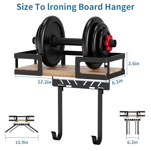 Ironing Board Hanger Wall Mount with Rustic Wood Shelf - Image 4