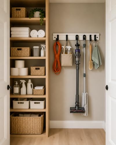 18-Inch Wall-Mounted Storage System with Adjustable Hooks - Image 6