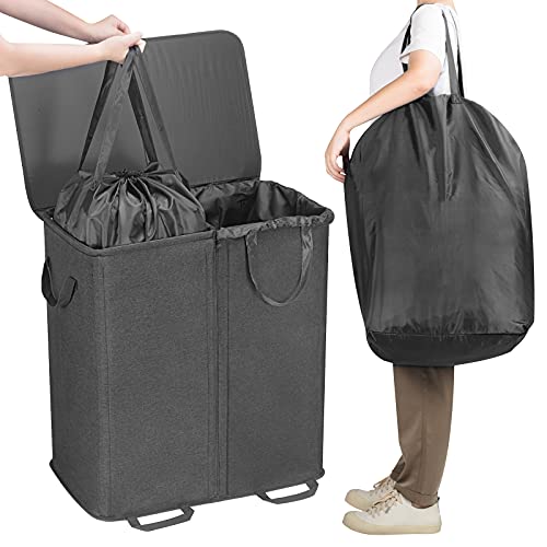 Lifewit Double Laundry Hamper with Lid, Removable Laundry Bags - Image 7