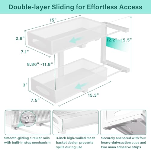 Under Sink Organizer, 1 Pack 2 Tier Metal Slide Out Pull Out - Image 3