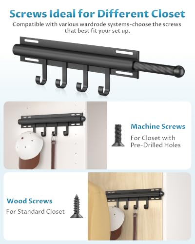Onemake 12" Valet Rod for Closet Pull Out with 8 Hooks, 2-pack - Image 6
