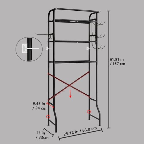 Over The Toilet Storage Shelf 3 Tier Bathroom Organizer Black - Image 4
