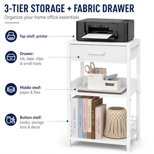 Lerliuo Printer Stand with Storage, 3-Tier Printer Table,White - Image 5