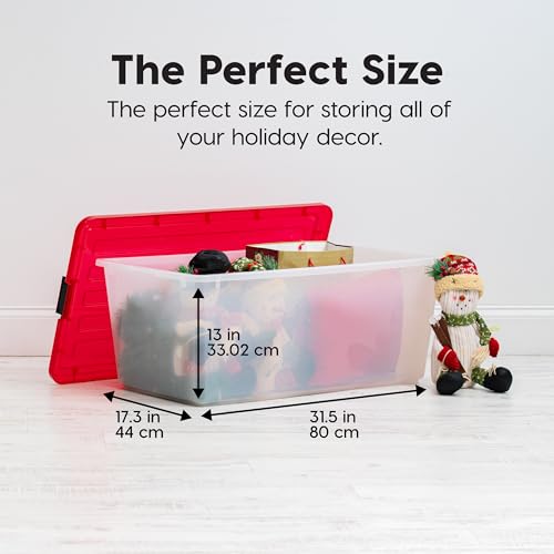 IRIS USA 4-Pack, 91 Qt. Holiday Storage Bin with Lids, Red - Image 3