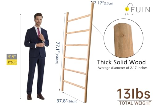 FUIN Blanket Ladder, 38in Wide Solid Wood Rustic Decor Rack - Image 4