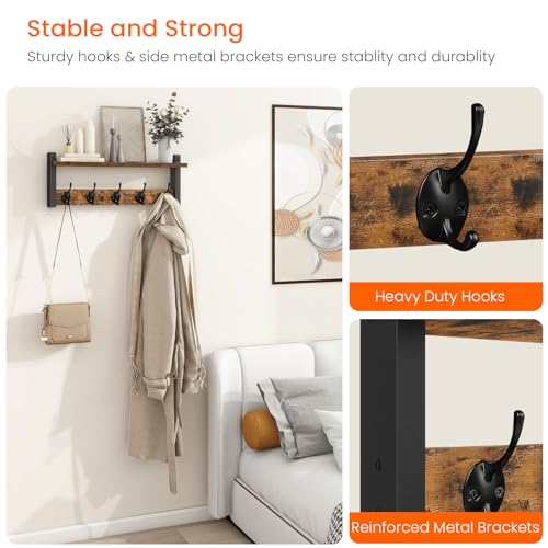 Homode Wall Hooks with Shelf, Wood Coat Rack with Shelf - Image 5