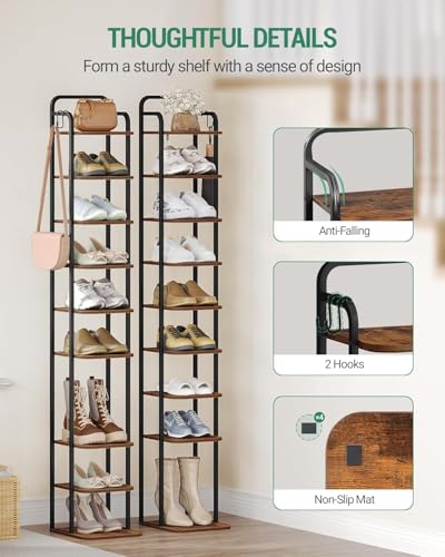 Hzuaneri 10 Tiers Vertical Shoe Rack, Tall Shoe Shelf with 2 - Image 4
