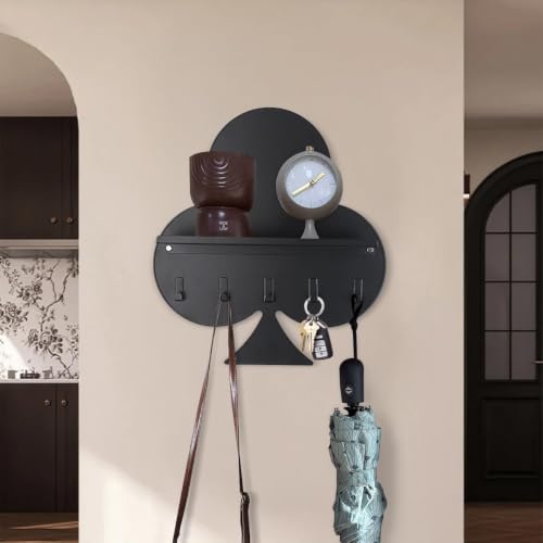 Gurfuy Key Holder for Wall with Shelf - Black Clubs Metal - Image 3