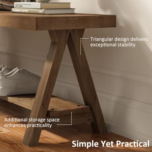 RowyPoey Solid Wood Bench, 43" Farmhouse Entryway Bench - Image 5