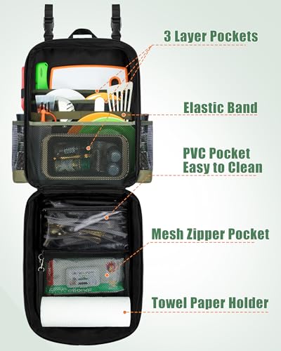 Camp Kitchen Organizer Backpack with Paper Towel Holder, Black - Image 6