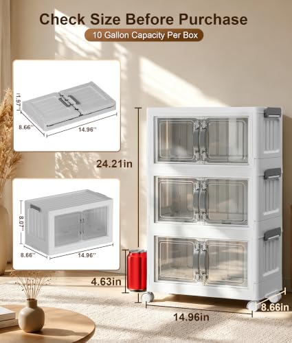 Hanyi 42 QT 3-Tier Stackable Storage Bins with Lids, Clear Doors - Image 3
