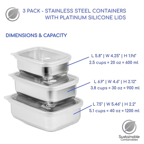 Stainless Steel Food Storage Containers with Clear Platinum - Image 3