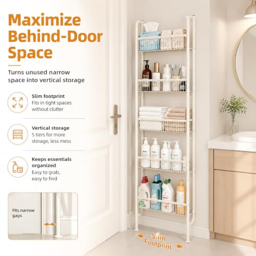 Behind the Door Bathroom Storage Shelf, 5-Tier Slim Organizer - Image 3