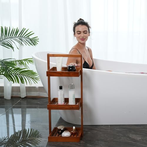 Utoplike Teak Shower Caddy Corner, Standing Organizer Shelf - Image 3