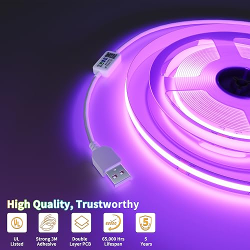 PAUTIX 5V USB RGB COB LED Strip Light 4.92ft/1.5m Color Changing - Image 6