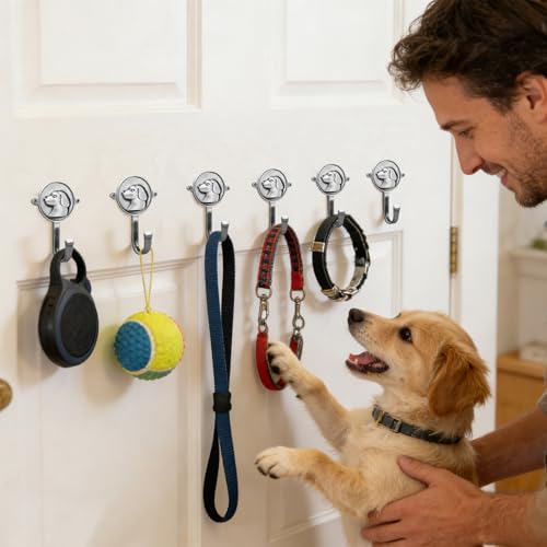 6PC Dog Head Shaped Hooks Wall Mount Pet Leash Hook Cat - Image 5