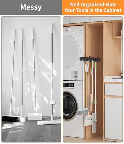 Pull Out Broom Holder With 9 Adjustable Row Sliding Hook - Black - Image 5