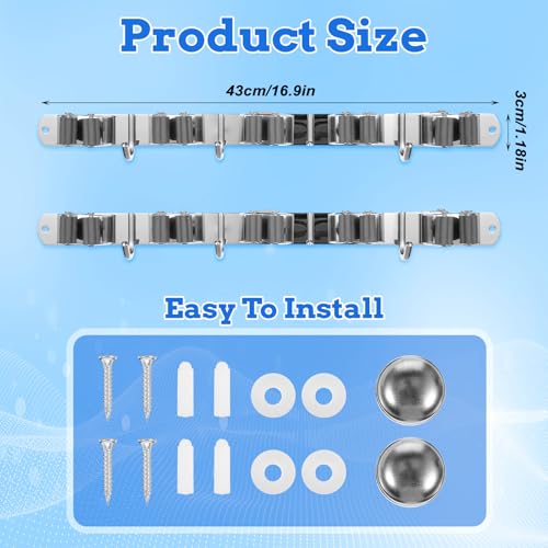 2 Pack Heavy Duty Wall Mount Broom Holder – Stainless | Garage Storage - Image 3