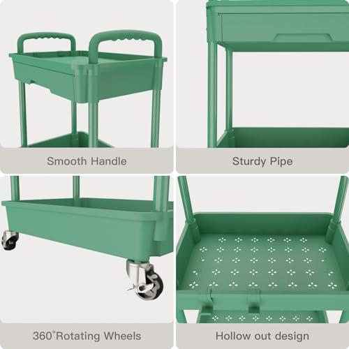 REBECAT 3 Tier Rolling Utility Cart with Drawer,Roll | All Products - Image 5