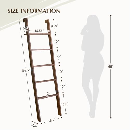 Blanket Ladder with Top Shelf, 5-Tier Wood 64” Decorative - Image 3