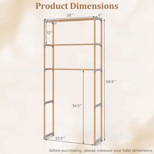 Giantex Over The Toilet Storage Shelf, 3-Tier Pine Wood - Image 3