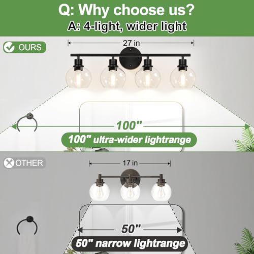 Indoi 4-Light Bathroom Light Fixtures, Black Bathroom Lights Over - Image 4