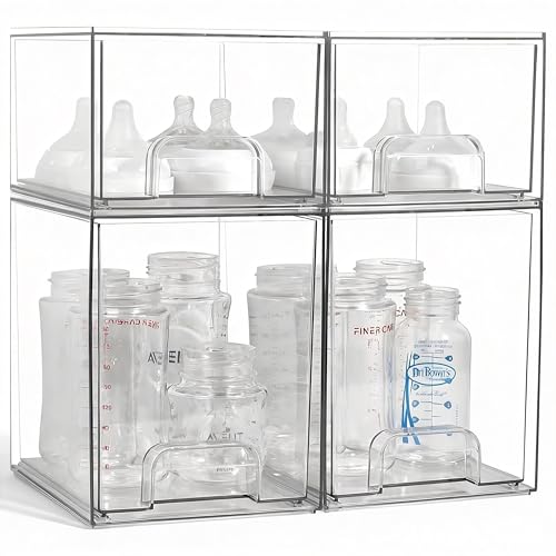 Baby Bottle Organizer, 4 Pack Clear Space-Saving Stackable Drawer - Image 2