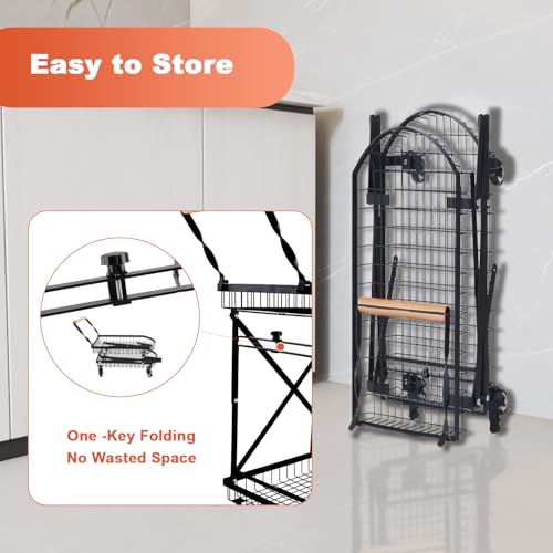 2-Tier Folding Metal Shopping Cart On Wheels,Collapsible Utility - Image 5