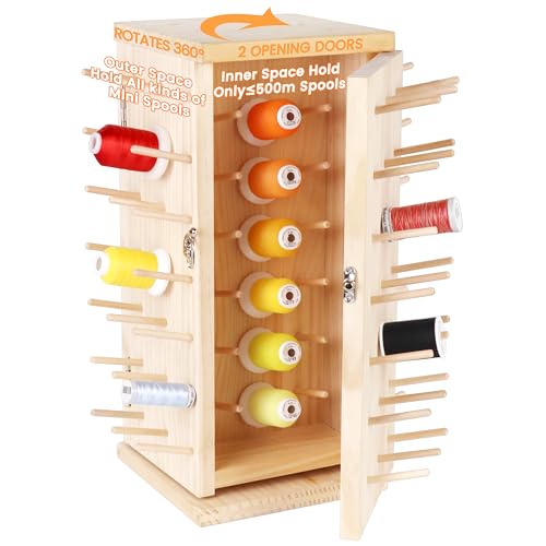 New brothread 129 Spools 360° Fully Rotating Wooden Thread Rack - Image 4