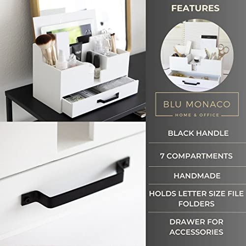 BLU MONACO | White Wood Desk Organizer with Drawer | Compact - Image 7