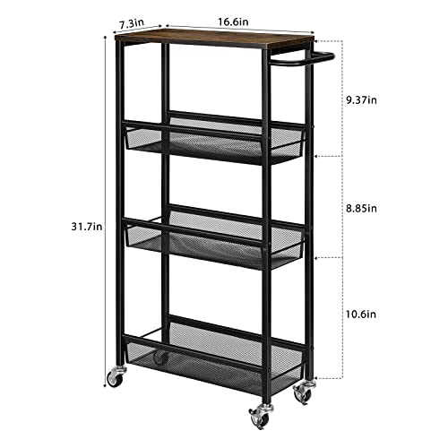 MOOACE Slim Storage Cart, 4 Tier Narrow Kitchen Rolling Cart - Image 4