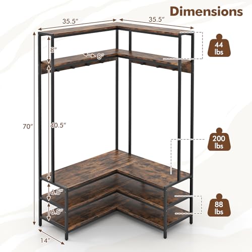 Tangkula Corner Hall Tree, 70 Inch Coat Rack with Bench - Image 3