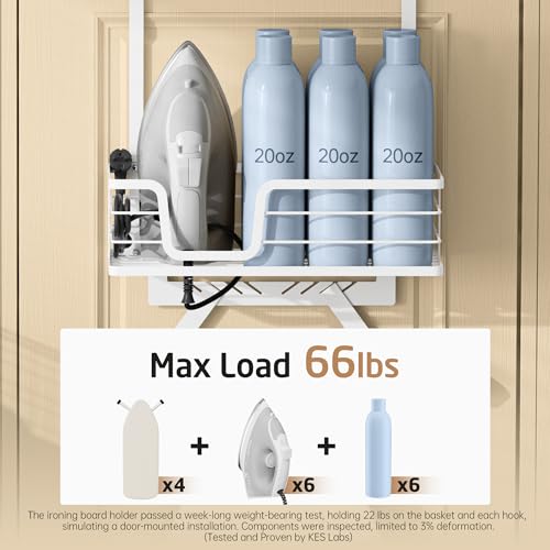 KES Over The Door Ironing Board Hanger with Storage Shelf, White - Image 4