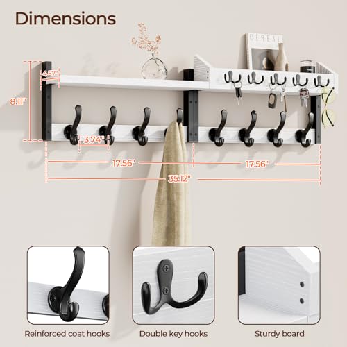 Evermagin 35" Coat Rack Wall Mount with Shelf for Entryway, White - Image 3