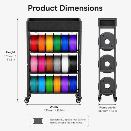 MAYJOY 3D Printer Filament Storage Rack with Wheels, Top Bin - Image 3