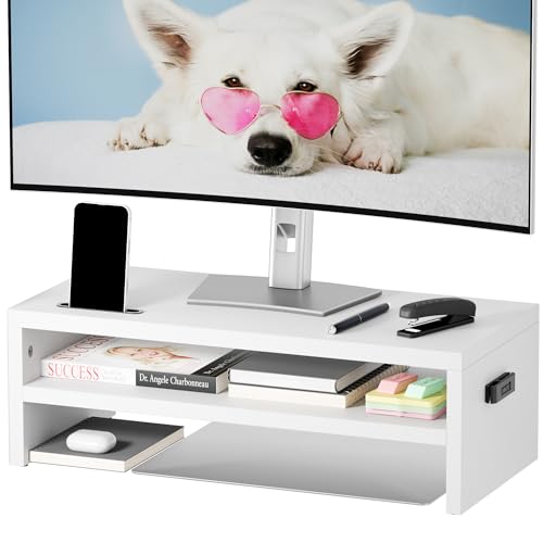BONTEC Wood Monitor Stand Riser, 2-Tier Desktop Organizer - Image 2