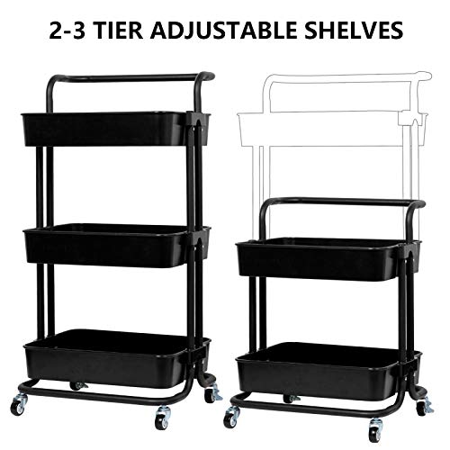 3-Tier Rolling Utility Cart with Handle,Rolling Metal Storage - Image 4