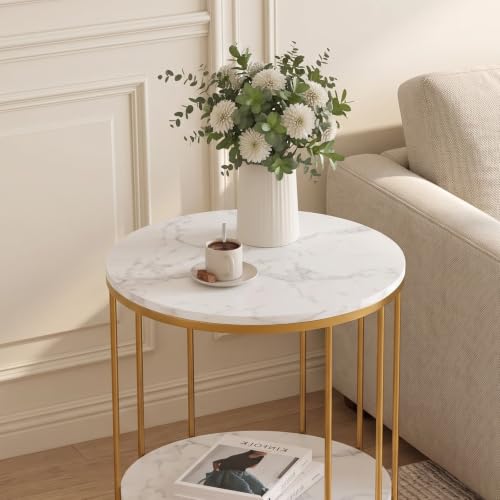 Adompacat Side Table, 2-Tier Round End Table for Couch - Image 6