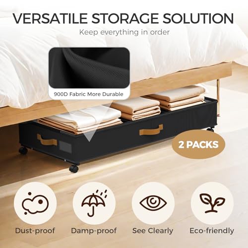 75L 2 Pack Adjustable Under Bed Storage with Wheels - Image 5