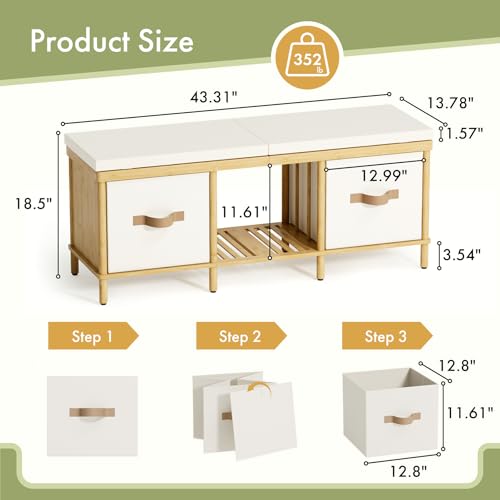 Shoe Bench, 43.3" Storage Bench, Entryway Bench with Cushion Seat - Image 3