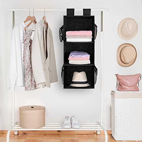2 Pack 3 Shelf Hanging Closet Organizer with 2 Velcro, Black - Image 3