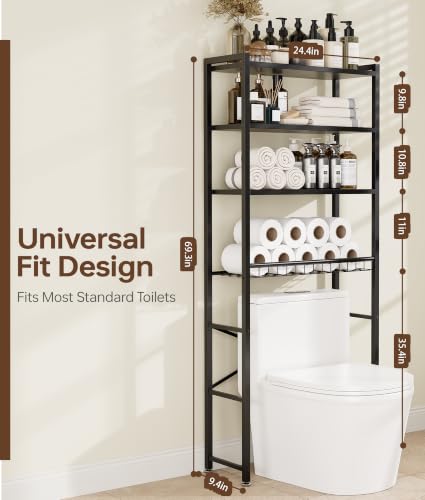 4-Tier Over-the-Toilet Storage Rack with One-Piece Wooden - Image 3