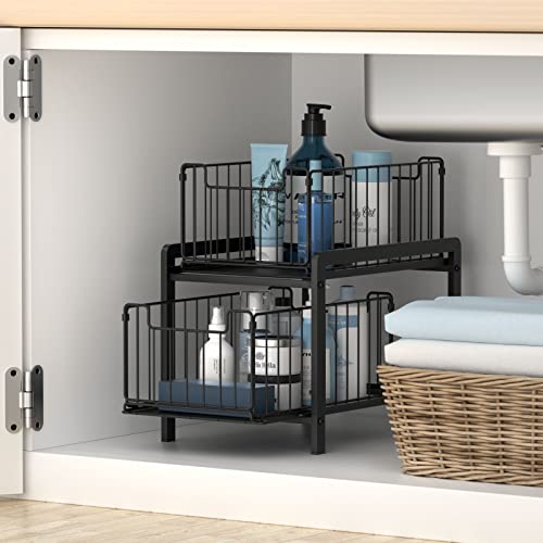 NPPLUS 2 Tier Black Under Sink Organzier With Sliding Drawer - Image 6