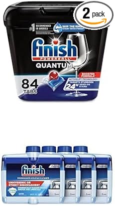 Bundle of Finish - Quantum - 84ct - Dishwasher Detergent + Finish Dishwasher Cleaner - Liquid Fresh 4x8.45 oz.