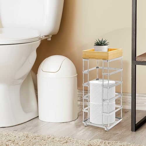 BROOKSTONE, Stylish Toilet Paper Holder with Bamboo Top Stand - Image 4