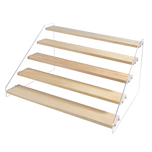 5 Tier Acrylic Display Stand for Figures, Wooden Risers - Image 2