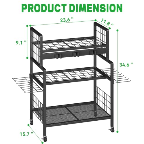 Garden Tool Organizer with Wheels, 3-Tier Metal Garden - Image 3